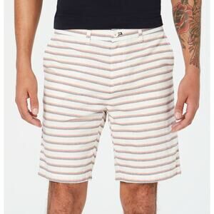 Tommy Hilfiger Men's Emerson 100% Cotton Shorts 36 Ivory Red Blue Stripe